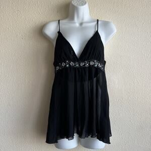 Vintage Y2K Touch 9 Babydoll Tank Dress Top Black Embellished M